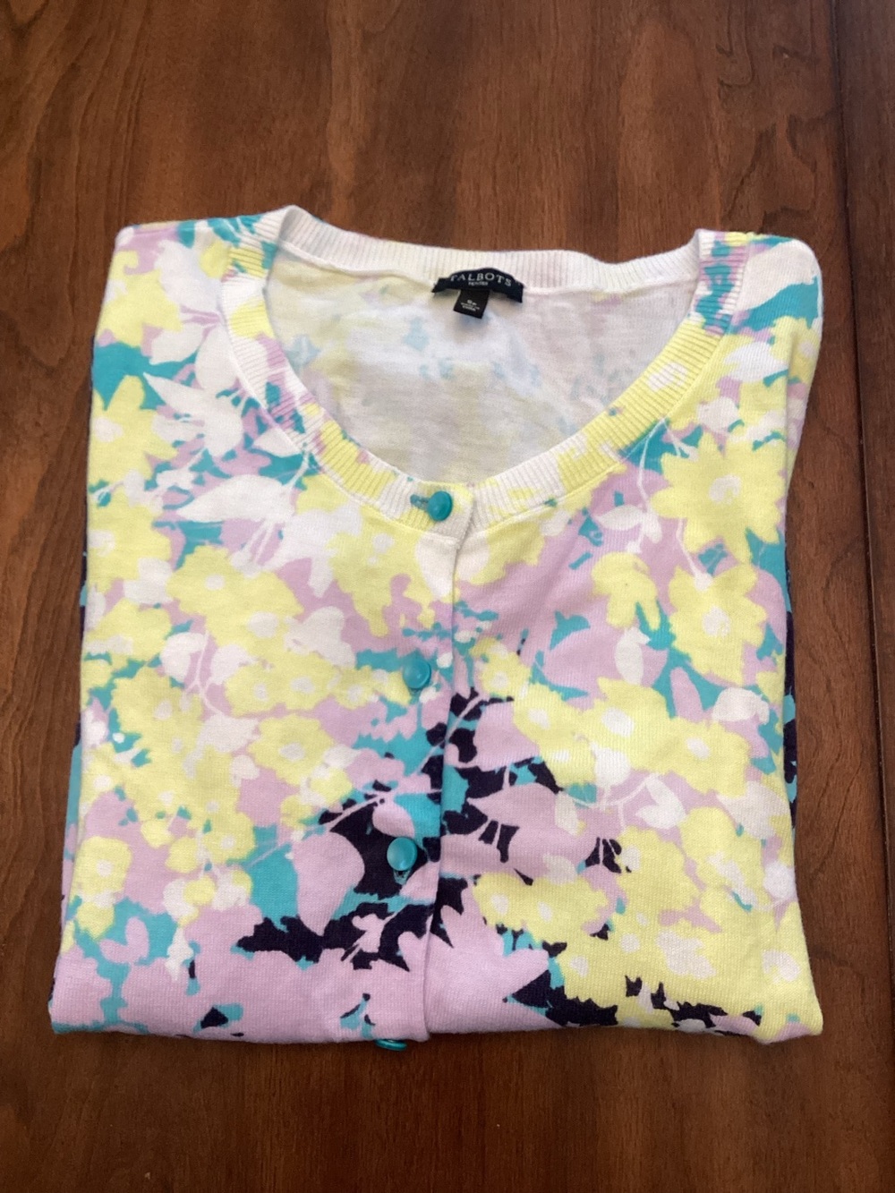 Talbots Petite Ladies Floral Button Up Cardigan Sweater Size SP